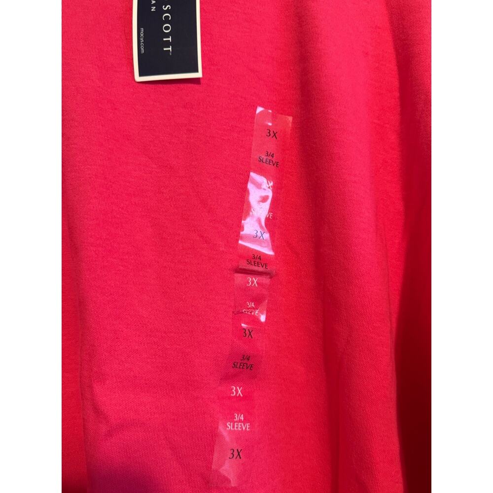 Karen Scott Women Hot Pink 3/4 Sleeve Scoop Neck Cotton T-Shirt Top Plus Size 3X - Picture 3 of 5